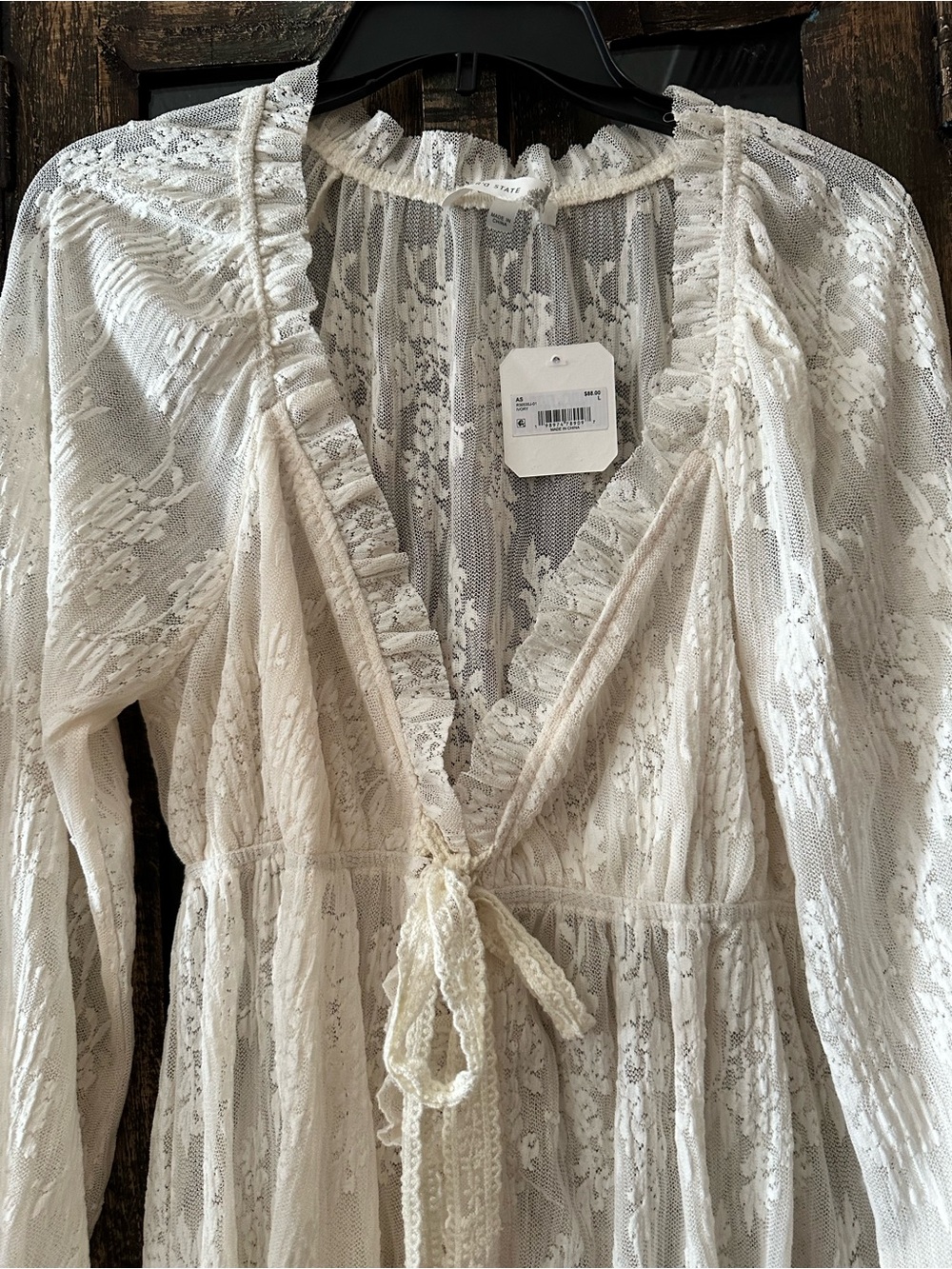 Altar’s State Sheer Ivory Lace Longline Tie Front Duster Kimono NWT - Picture 5 of 9
